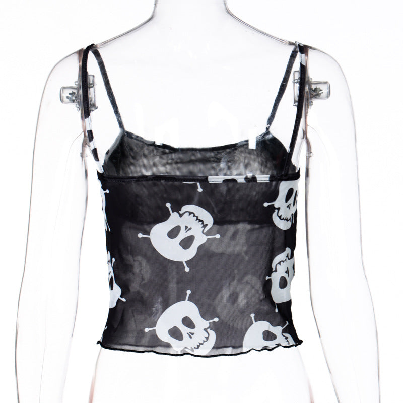 Black and White Skulls Spaghetti Strap Tank Top