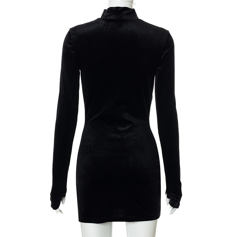 Black Velvet Sexy Club Party Front Cut Out With Straps Goth Mini Dress