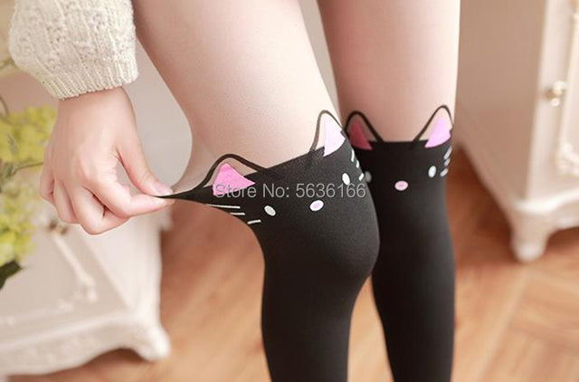 Black Cat Face Anime Nylon Pantyhose Tights