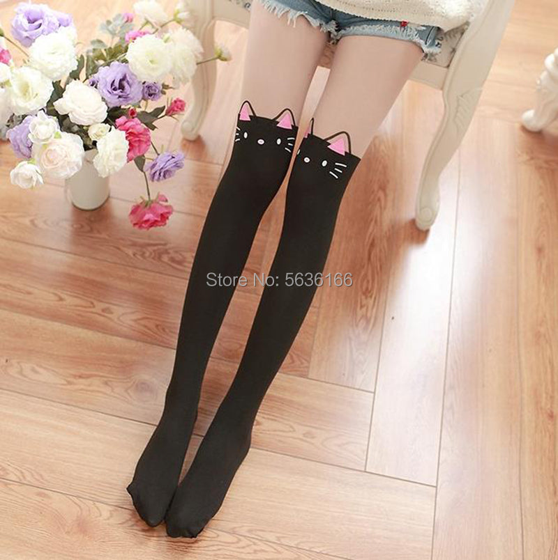 Black Cat Face Anime Nylon Pantyhose Tights