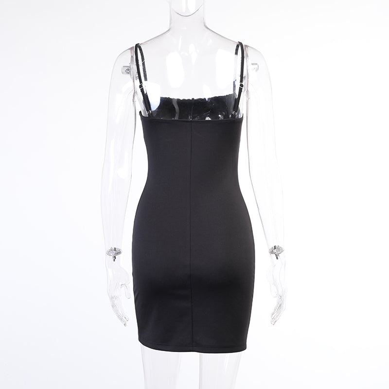 Black Sexy Club Party Camisole Double Side Split Mini Dress