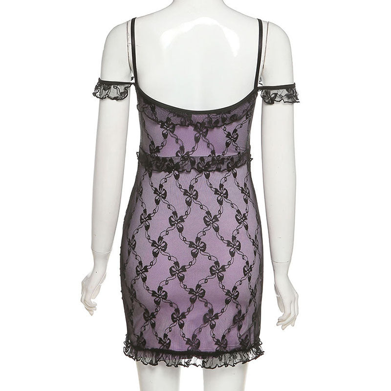 Black and Purple Lace V-neck Vintage Camisole Mini Dress