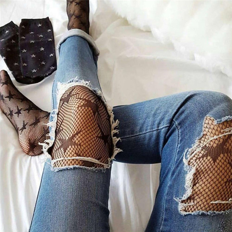 Black Stars Pattern Fishnet Mesh Nylon Pantyhose Tights