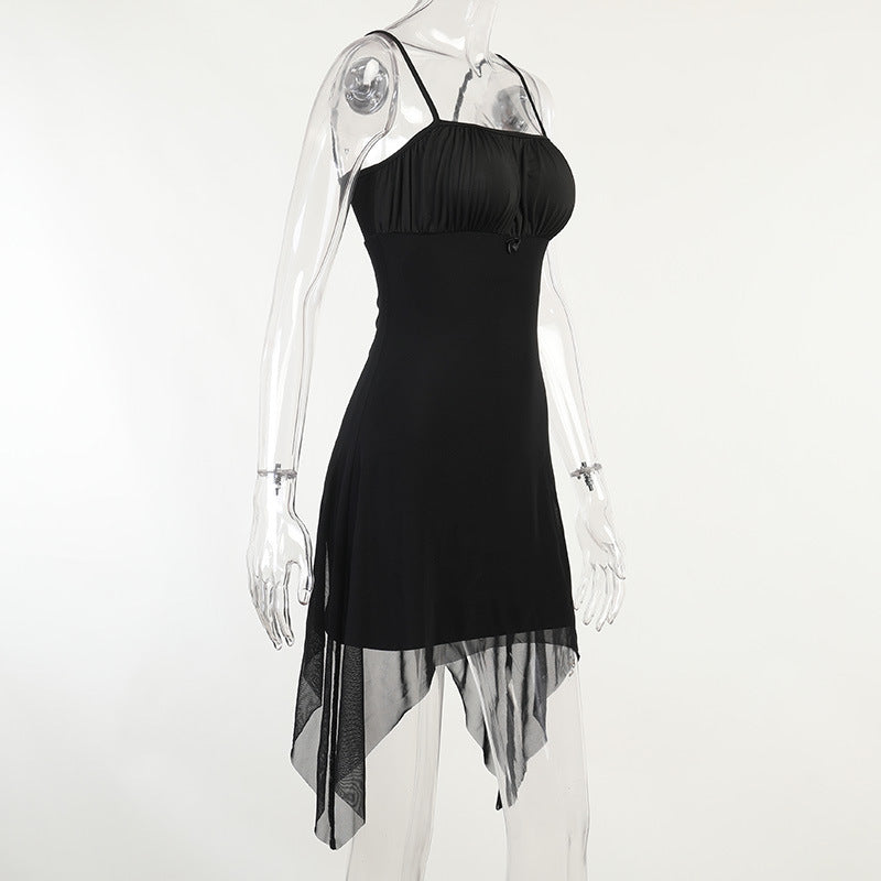 Black Club Party Camisole Double Layer Mesh Fairy Mini Dress