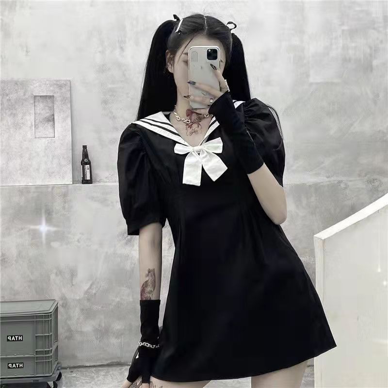 Black and White Bow Korean Harajuku Uniform Pleated Mini Dress