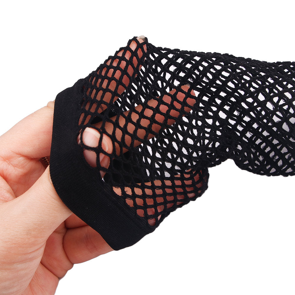 Black Fingerless Middle Loop Fishnet Mesh Long Gloves