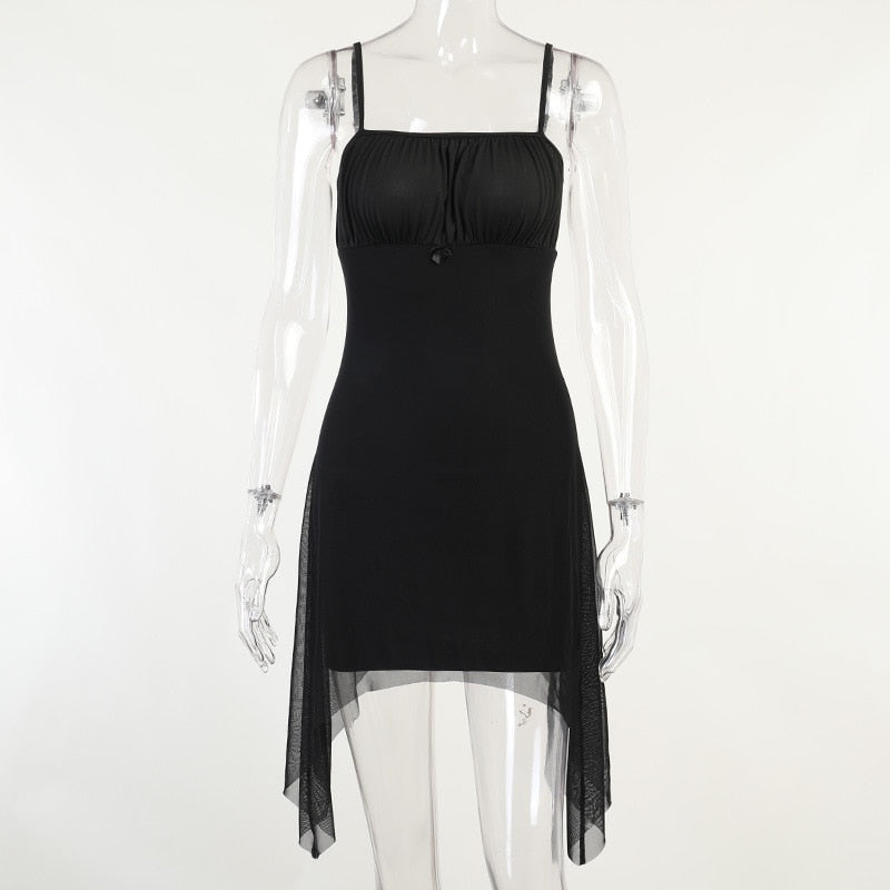 Black Club Party Camisole Double Layer Mesh Fairy Mini Dress